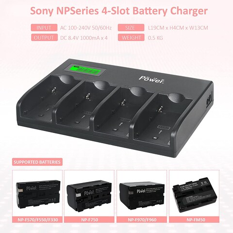 DMK Power 4-Channel Charger And NP-F970 (9800mAh) 8-pack Batteries made for LED Video Light and Monitor only (Not for Cameras)