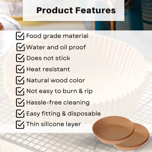 Non Stick Air Fryer Disposable Round Paper, Baking Paper for Air Fryer, Water Proof &amp; Oil Proof Parchment Paper Liners Round for Oven, Microwave &amp; Air Fryer (100 pcs &ndash; 6.3inch / 16cm)