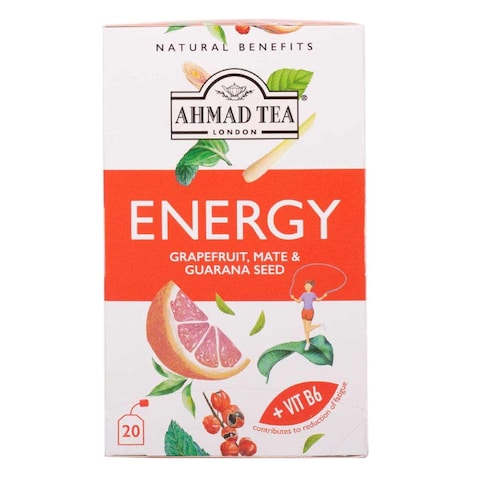Ahmad Tea Energy-Grapefruit Mate And Guarana Seed Tea Bags 1. 5g x 20 Pieces