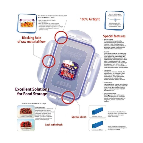 Lock &amp; LockClassic Rectangular Food Container Clear/Blue 800ml