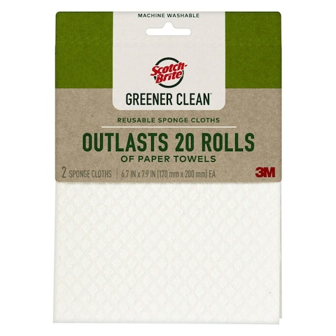 3M Scotch-Brite Greener Clean Reusable Sponge Cloths 6.7x7.9inch 2 PCS