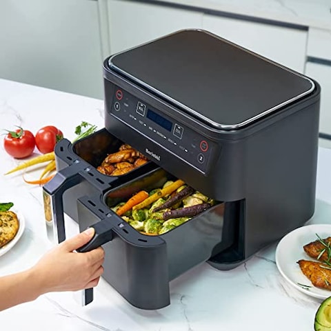 Dual Zone Air Fryer 2 Drawers,Oilless 6 Cooking Functions with Rapid Air Technology, Hot Air Convection Technology,Temperature,Touch Digital Display, Frying Grilling, Roasting &amp; Baking 2460W