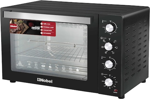 Nobel 7 In 1, 120 Liters Electric Oven With 4 Control Knobs, And Double Glass, 70-250&deg; AdjustableTemperature Control, 120 Min Timer With Bell Ring, 2 M Shape Heating Elements, 2800W NEO135PRO Black