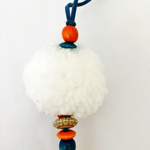 Pompom Fluffy Hanging Charm White 33cm