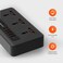 Porodo Power Socket Strip, 4 USB Port 3.4A + 1 Quick Charge 3.0 With 3 Universal Power Sockets 10A, Independent Power Switch With Timer,Sockets USB HUBS,Charging Station,Over Heat Protection (Black)