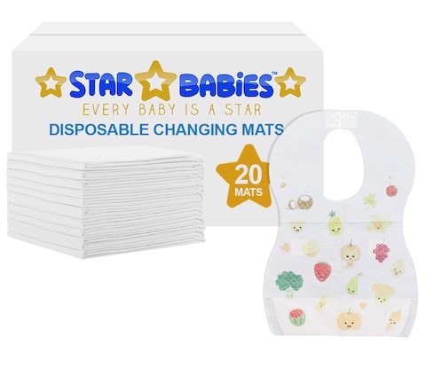 Star Babies Combo Pack (20pcs Dispsosable Changing Mats + 20pcs Disposable Bibs)