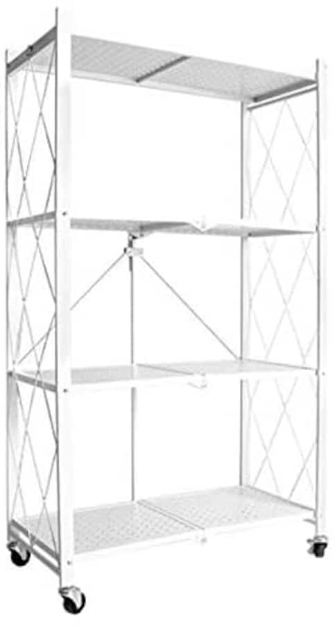 Jj Multi-Shelf Foldable Storage Shelves For Garage Kitchen Home Closet, Metal Wire, Collapsible Organizer Rack On 4&#39;&#39; Wheel Casters, Black/White (4-Shelf(White))