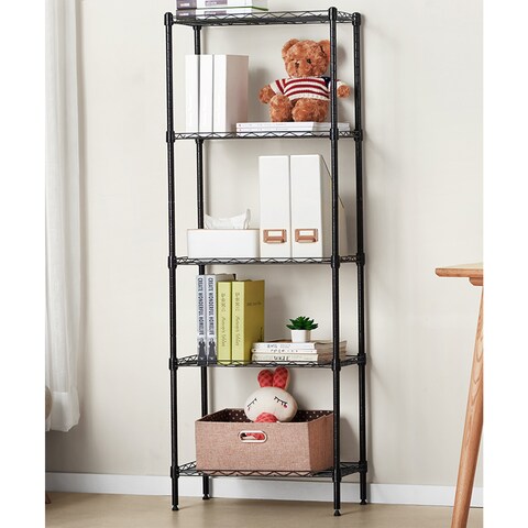 Decdeal - Home Organizer 5 Tier Wire Shelves Heavy Duty Height Adjustable Storage Wire Shelf Shelving Rack Microwave Stand with 4 Side Hooks Leveling Feet