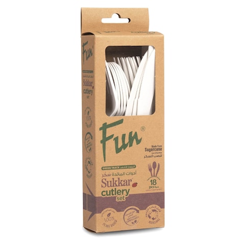 Fun Green Track Sukkar Cutlery Set White 18 PCS