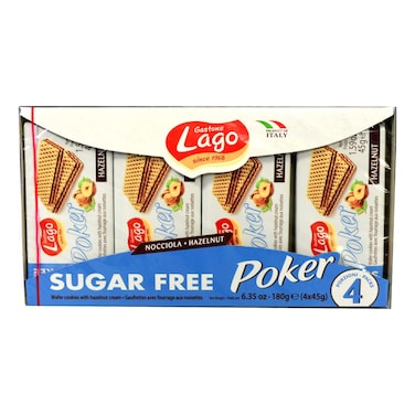 غاستوني لاغو وافلز بوكر خالية من السكر بحشوة كريمة البندق 45 غرام حزمة من 4