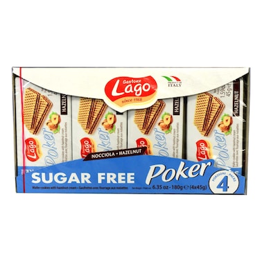 غاستوني لاغو وافلز بوكر خالية من السكر بحشوة كريمة البندق 45 غرام حزمة من 4