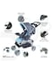 Moon Trek New Born One Hand Fold Multi Position Recline Stroller, Two Tray, Large Canopy And Shopping Basket - Blue Fashion Stripe