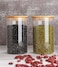 1CHASE&reg; Borosilicate Round Glass Storage Jars with Airtight Bamboo Lids Set of 2 750 ML