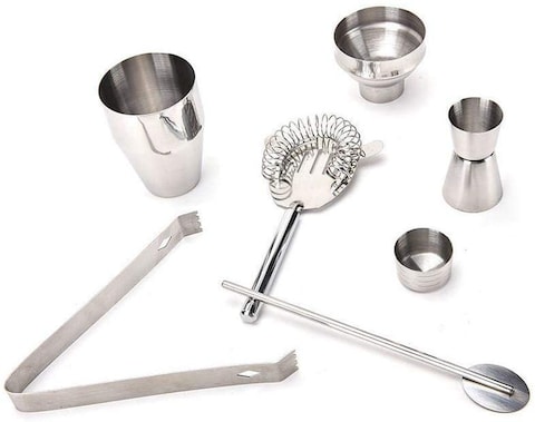 SHALLOW 5PCS/SET COCKTAIL SHAKER STAINLESS STEEL- COMPLETE BAR MIXING SET