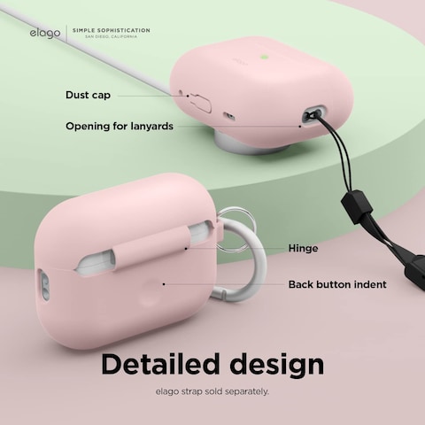 Elago Silicone Hang designed for Airpods Pro 2nd Gen (2022) case cover with Carabiner - Lovely Pink