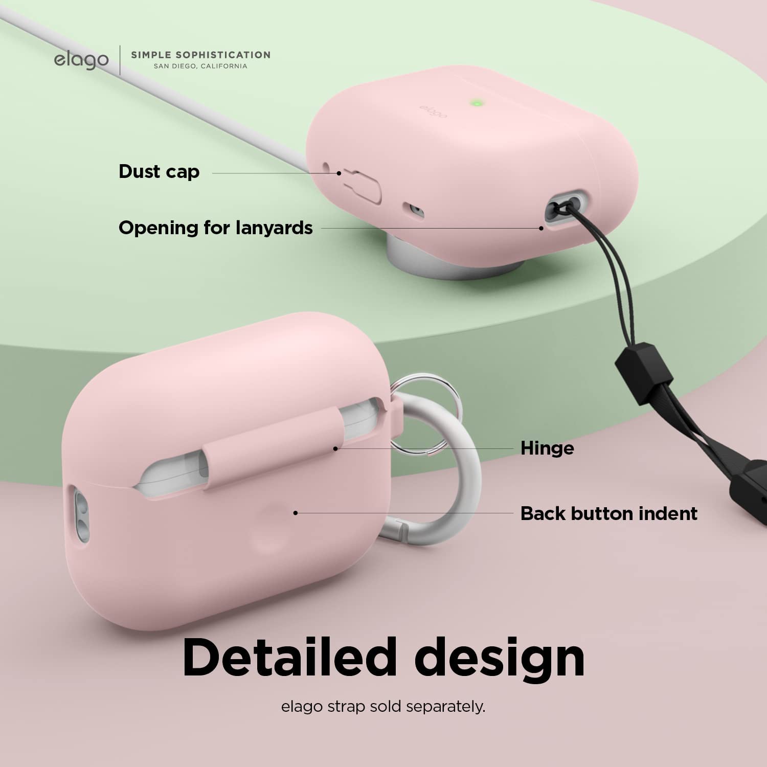 Elago Silicone Hang designed for Airpods Pro 2nd Gen (2022) case cover with Carabiner - Lovely Pink