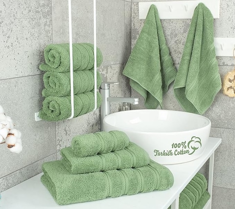 Towel Set Luxury Hotel Quality 600 GSM 100% Genuine Combed Cotton, Super  Soft & Absorbent Family Bath Towels 6 Piece Set - 2 Bath Towels, 2 Hand  Towels, 2 Washcloths - Sage Green Online | Carrefour UAE