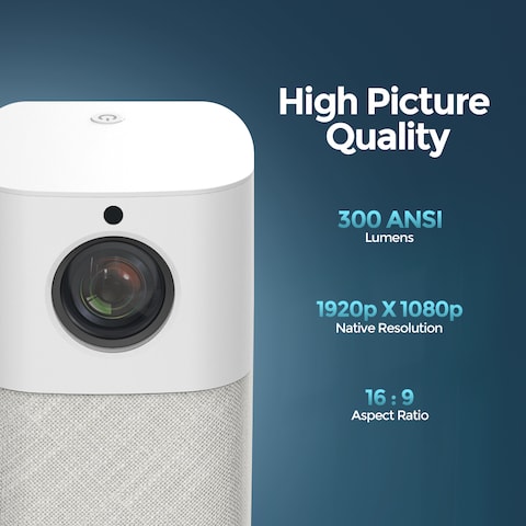 Wownect Android Projector [300 ANSI/Screen Size Upto 200&quot;]Native 1080P FULL HD Mobile Screen Mirroring Android 9.0 TV Downlaod App Bluetooth Wifi Home Theater Outdoor Video Gaming Projectors  - White
