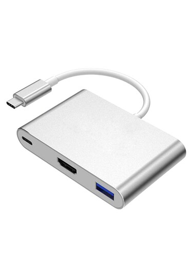 Generic Type-C To HDMI 3 In 1 Adapter (HDMI+USB3.0+Type-C) Silver