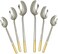 Liying 6Pcs Gold Topper Design Stainless Steel Dessert Spoon Set 15.5cm x 3cm, Modern Silver Dessert Spoons for Home, Kitchen, Restaurant, Fine Edge &amp; Mirror Polished, Dishwasher Safe
