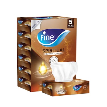 مناديل فاين للوجه روحانيات العود الملكي 120 منديل طبقتين 5 عبوات