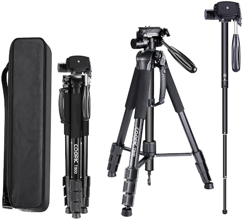 COOPIC T800 2 in 1 Tripod and Monopod 69.5/176.5cm Lightweight Portable Tripod for SLR/DSLR Cameras with tripod bag (Max Load 4Kg)