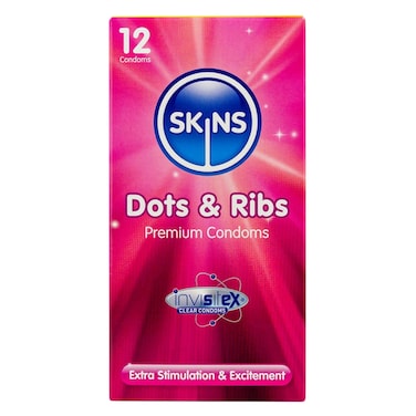 SKINS DOTS &amp; RIBS CONDOMS 12S