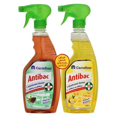 Carrefour Antibac Disinfectant Cleaner Surfaces Pine 500ml With Antibac Disinfectant Cleaner Kitchen Lemon Clear 500ml