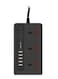 Porodo 4-Port USB HUB Adapter With Universal Power Socket Black