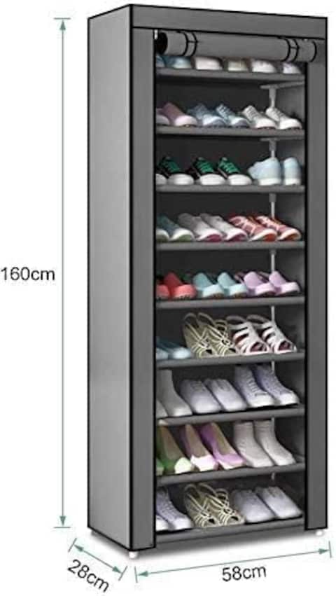 10-Tier Shoe Rack, Shoe Storage, Shoe Rack 58 x 28 x 160 cm, for approx. 27 Pairs of Shoes, DIY, Slim, Made of Non-Woven Fabrics (grey)