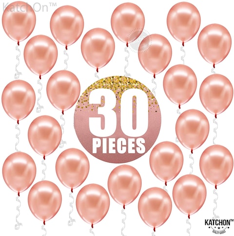 Katchon Rose Gold Balloons Party Decorations Set - Pack Of 30, 12 Inch, Rose Gold Balloon For Rose Gold Party Decoration, Rose Gold Balloons Metallic For Bridal Shower, Bachelorette, Birthday Balloons