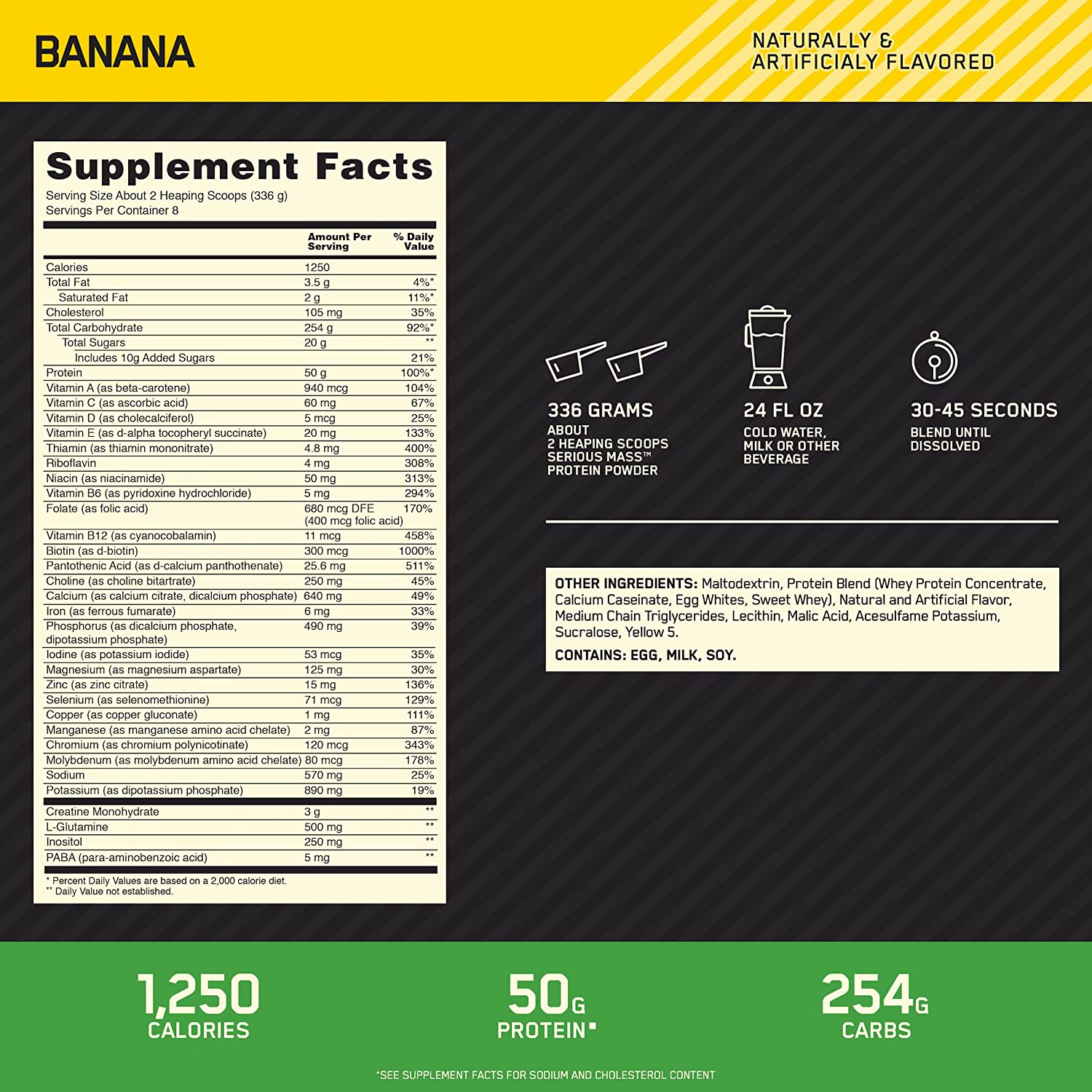 Optimum Nutrition Serious Mass Weight Gainer Protein Powder, Banana, 2.72 Kg