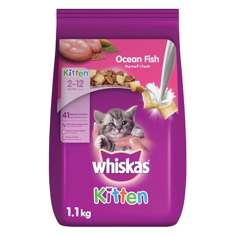 Buy Whiskas Kitten Ocean Fish Flavor with Milk, Dry Food, 1.1kg in Saudi Arabia