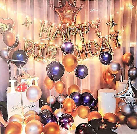 AtrauX Happy Birthday Letter Foil Balloon Pack of 37- Metallic Balloons happy birthday balloon/ birthday/party decoration