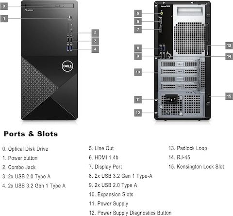 Dell Vostro 3910 Desktop - OO8P78 Brand New 12th Gen., i5-12400 Processor Change, 4GB, 1TB HDD, DVD-RW, Black, DOS, With Keyboard And Mouse