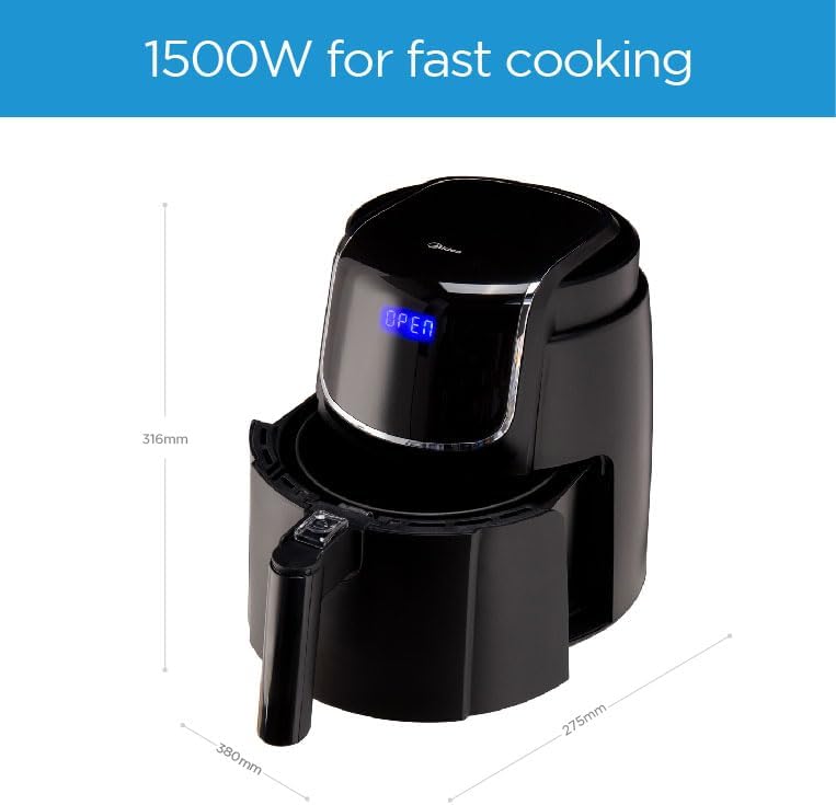 Midea 4.7L XL Digital Air Fryer 1500W With Dual Cyclone Rapid Hot Technology For Frying, Grilling, Broiling, Roasting, Baking, Toasting, Timer Up To 60 minutes Temperature Control Up To 200&deg;C-MFCN40D2