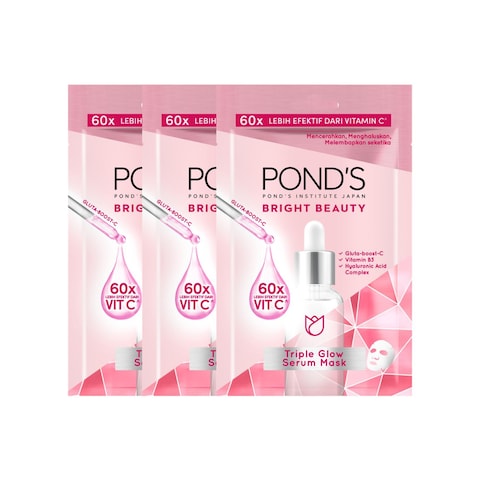 Pond&#39;s Bright Beauty Serum Sheet Mask Triple Glow 20g Pack of 3