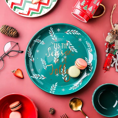 Christmas Creative Ceramic Plate Western Food Tableware Dish Rice Bowl Mug Set