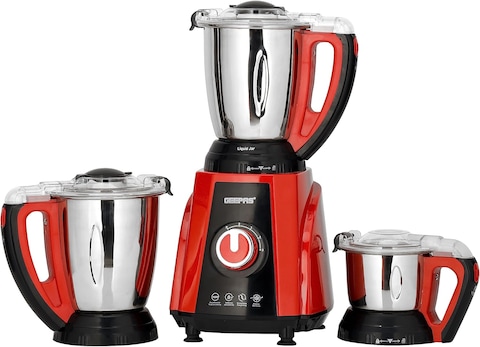 Geepas 3-In-1 Mixer Grinder, 750W, 3 Speed Setting, GSB44040, 1.5L Blending Jar &amp; Grinder Jar, 0.5L Chutney Jar, Pulse Function, Wet &amp; Dry Grinder