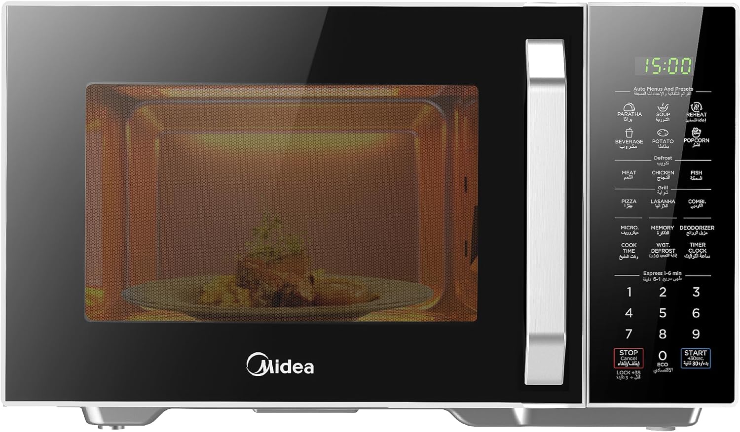 Midea 29L 2-In-1 Microwave Oven With Grill, Digital Touch Control, Child-Safety-Lock, 11 Pre-programmed Menus, LED Display, Grilling Roasting &amp; Cooking Functions, Full Glass Finish - EG9P032MX