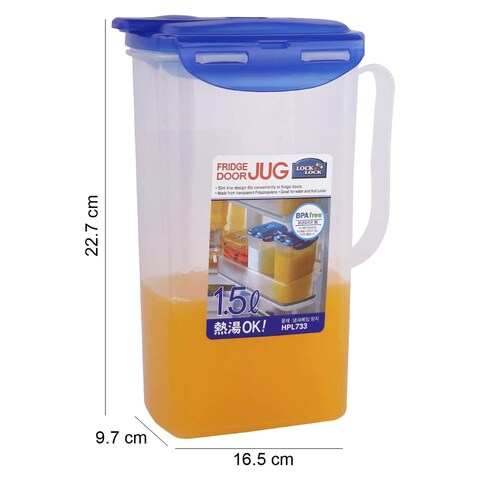 Lock &amp; Lock Plastic Fridge Door Jug HPL733 Clear And Blue 1.5L