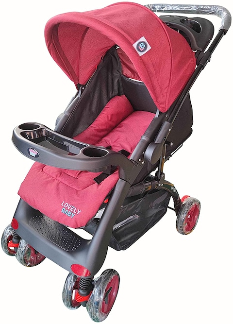 اشتري Lovely Baby Pram Baby Stroller For Kids Lb 6644 - Red في الامارات