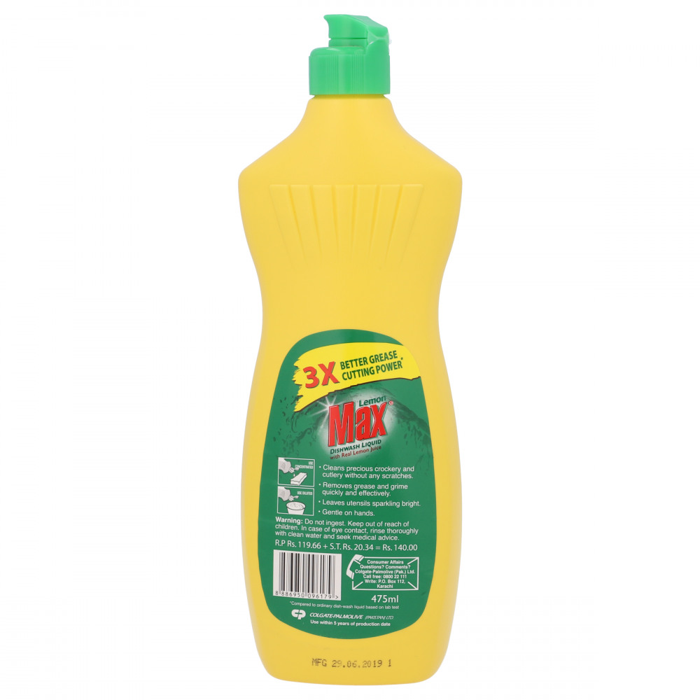 Lemon Max Dishwash Liquid Bottle 475 ml