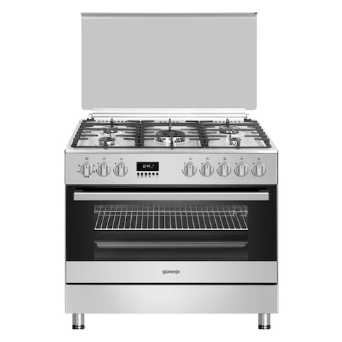 Gorenje Freestanding Gas Cooker 90cm With Cast Iron Pan Support and 105L Multifunction Fan Oven GI9321X Stainless Steel