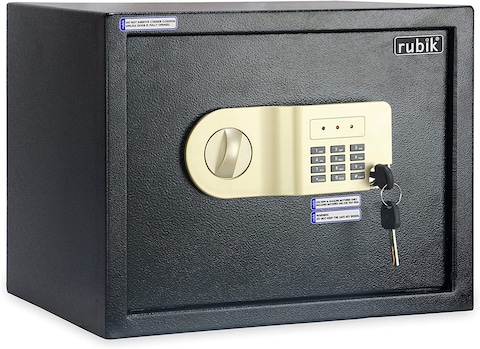 Rubik Large Safe Box A4 Documents Size For Home Office With Key And Pin Code Keypad For Cash Documents Jewelry Passports, RB30AJ, (38X30X30Cm) Black
