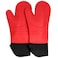 Rjjx Home 2Pcs Silicone Kitchen Oven Mitt Glove Potholder With Extra Long Canvas Sleeve Stitching For Grilling Bbq Silicone Bake Gloves (Color : 2Pcs Red)