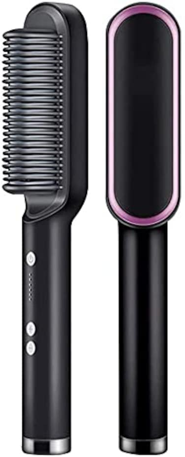 HICITI 2021 upgrade Professional Hair Straightener brush Tourmaline Ceramic Hair Curler Brush Hair Comb Straighteners Curling Hair Iron Hair Styler Tool (BLACK)