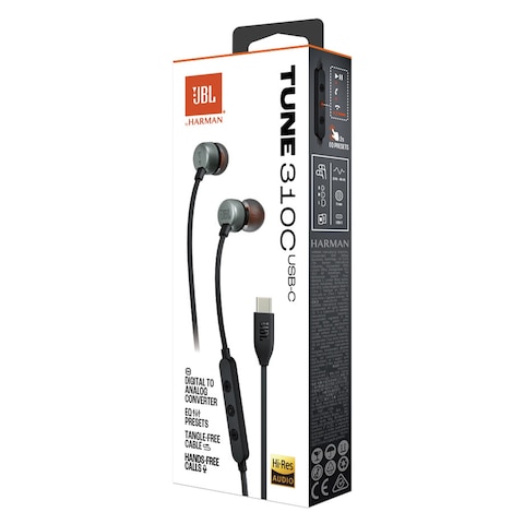 JBL Tune 310C Wired In-Ear Earphones With USB-C Cable And Microphone Black