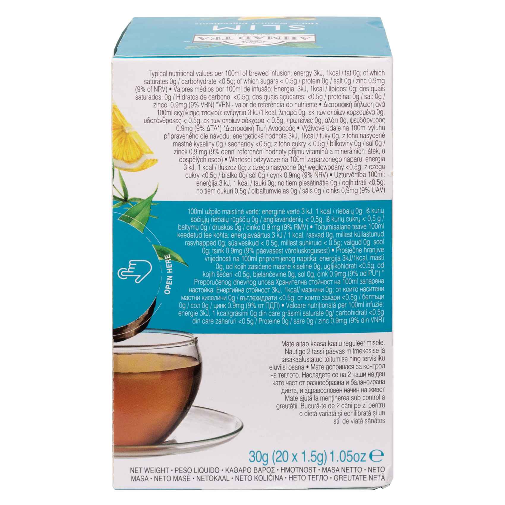 Ahmad Tea Slim Lemon Mate and Matcha Green Tea Plus Zinc 20 Tea Bags