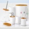 Mimelon 6-pcs Bathroom Accessory Set, Bamboo White Bathroom Set Includes Toothbrush Cup &amp; Holder, Soap Dispenser, Soap Dish, Durable Toilet Brush With Holder - Modern Trash Can